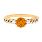 Round Shape Citrine Designer Engagement Ring with Diamond Side Stones Citrine - ( AAA ) - Quality - Rosec Jewels