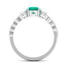 Round shape Solitaire Emerald Designer Engagement Ring with Diamond Side Stones Emerald - ( AAA ) - Quality - Rosec Jewels