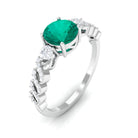 Round shape Solitaire Emerald Designer Engagement Ring with Diamond Side Stones Emerald - ( AAA ) - Quality - Rosec Jewels