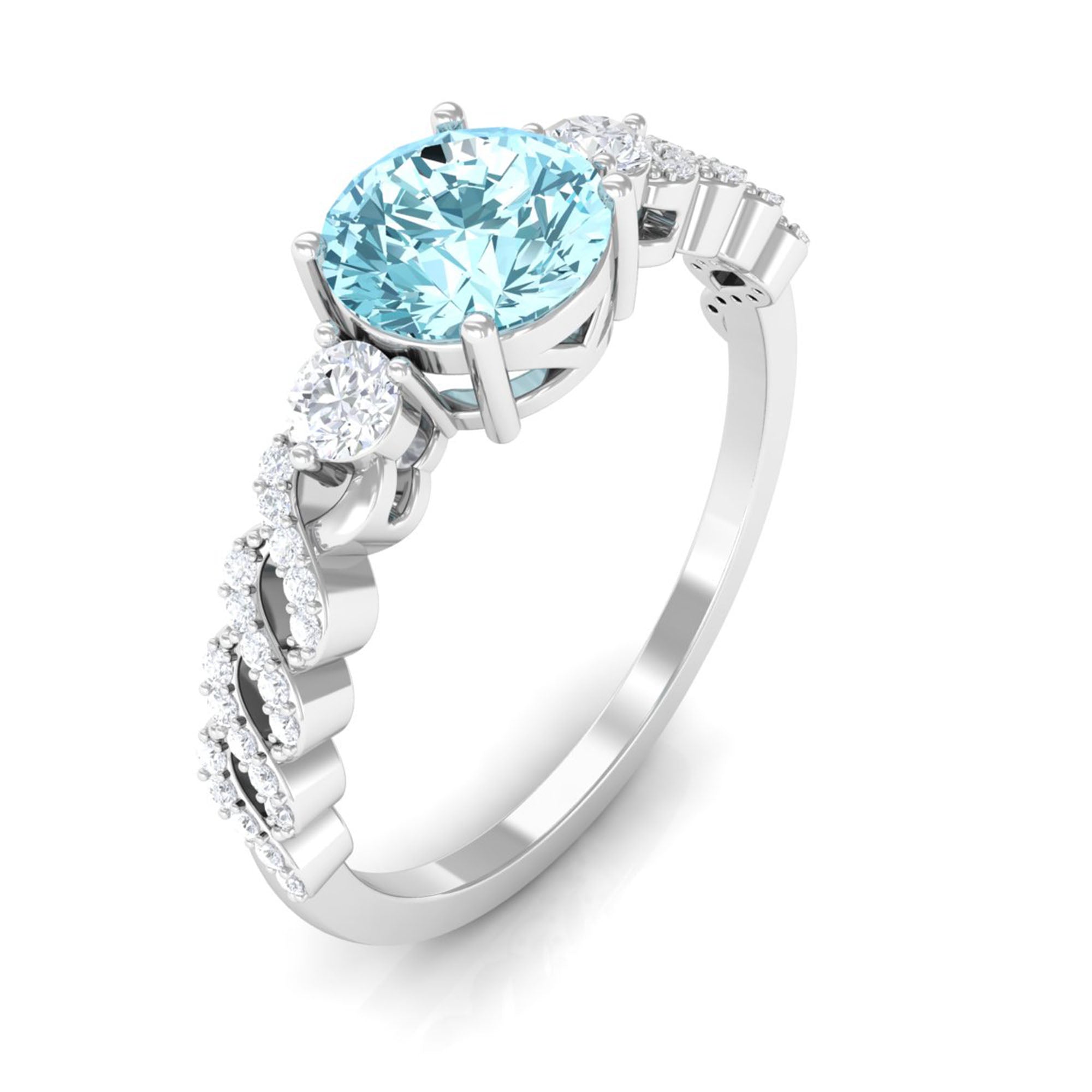 1 CT Solitaire Aquamarine and Diamond Designer Engagement Ring Aquamarine - ( AAA ) - Quality - Rosec Jewels