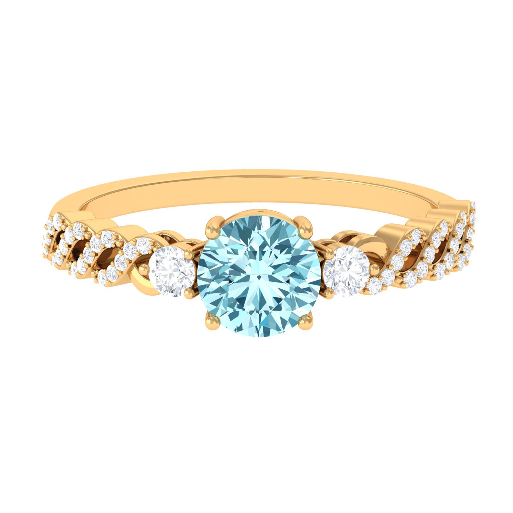 1 CT Solitaire Aquamarine and Diamond Designer Engagement Ring Aquamarine - ( AAA ) - Quality - Rosec Jewels