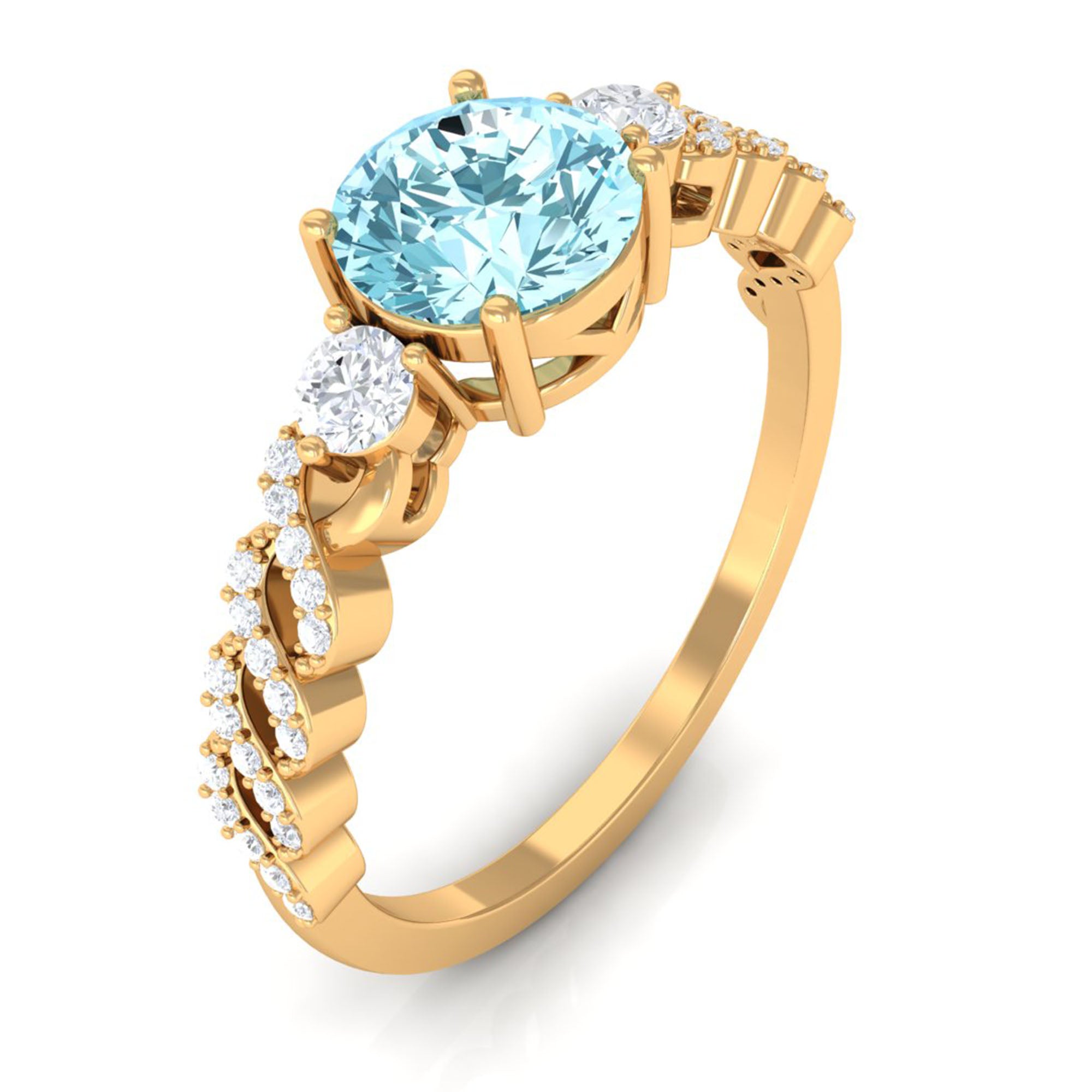 1 CT Solitaire Aquamarine and Diamond Designer Engagement Ring Aquamarine - ( AAA ) - Quality - Rosec Jewels