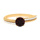 Round Garnet Solitaire Engagement Ring with Diamond Garnet - ( AAA ) - Quality - Rosec Jewels