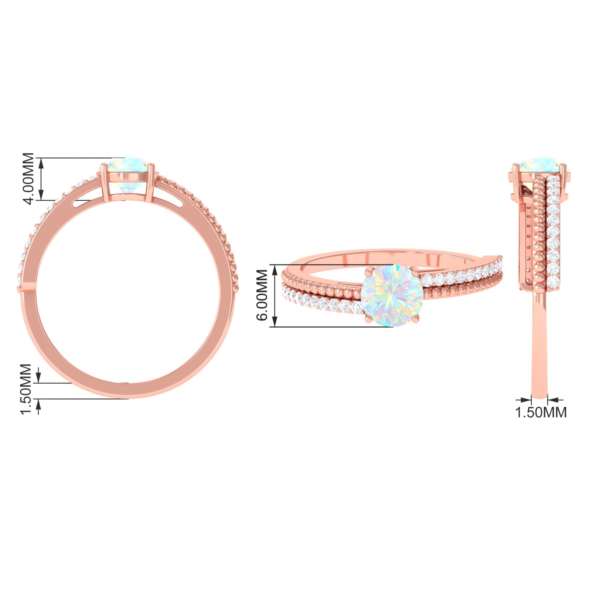 Round Ethiopian Opal Solitaire Ring with Diamond Side Stones Ethiopian Opal - ( AAA ) - Quality - Rosec Jewels