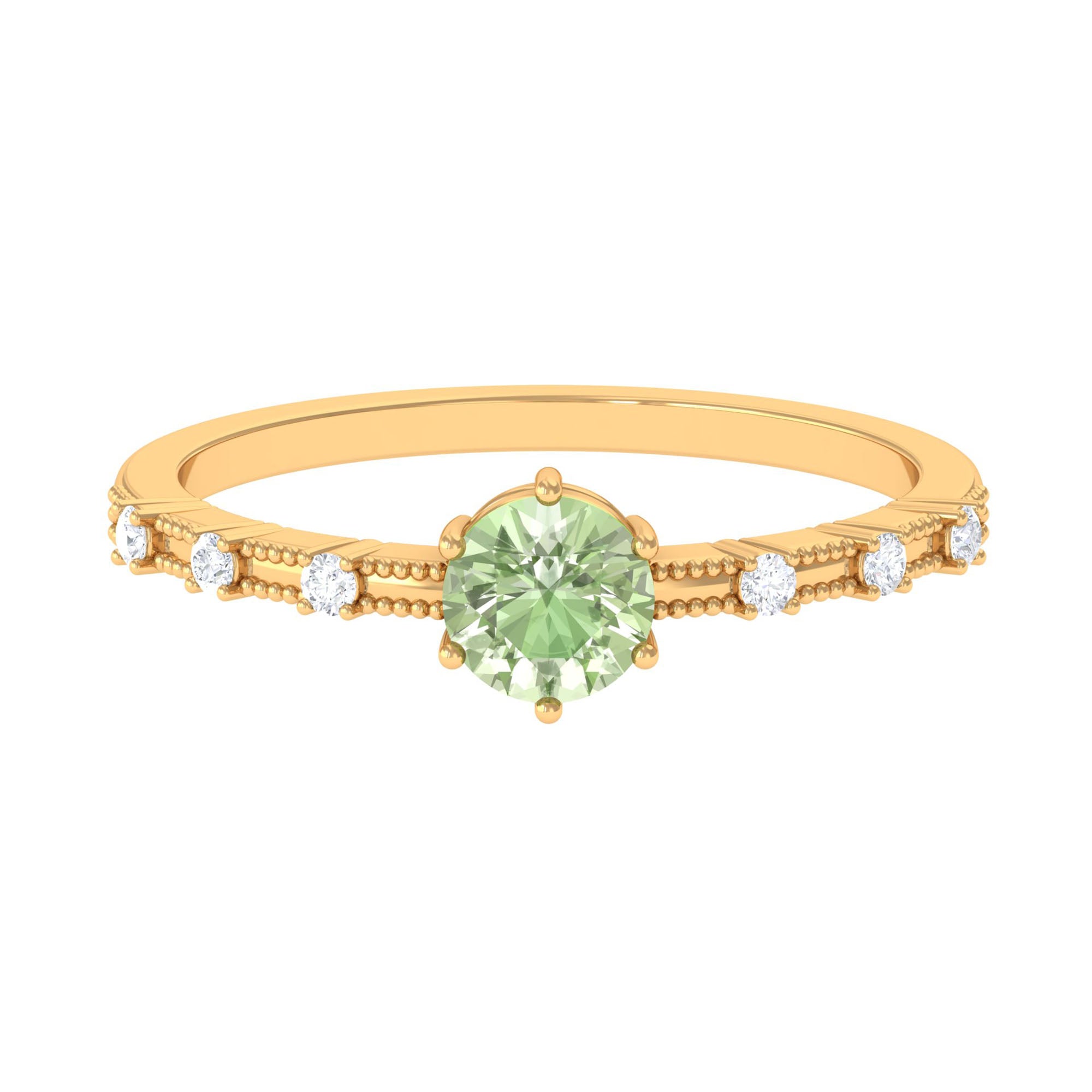 Minimal Green Sapphire Solitaire Ring with Diamond Green Sapphire - ( AAA ) - Quality - Rosec Jewels