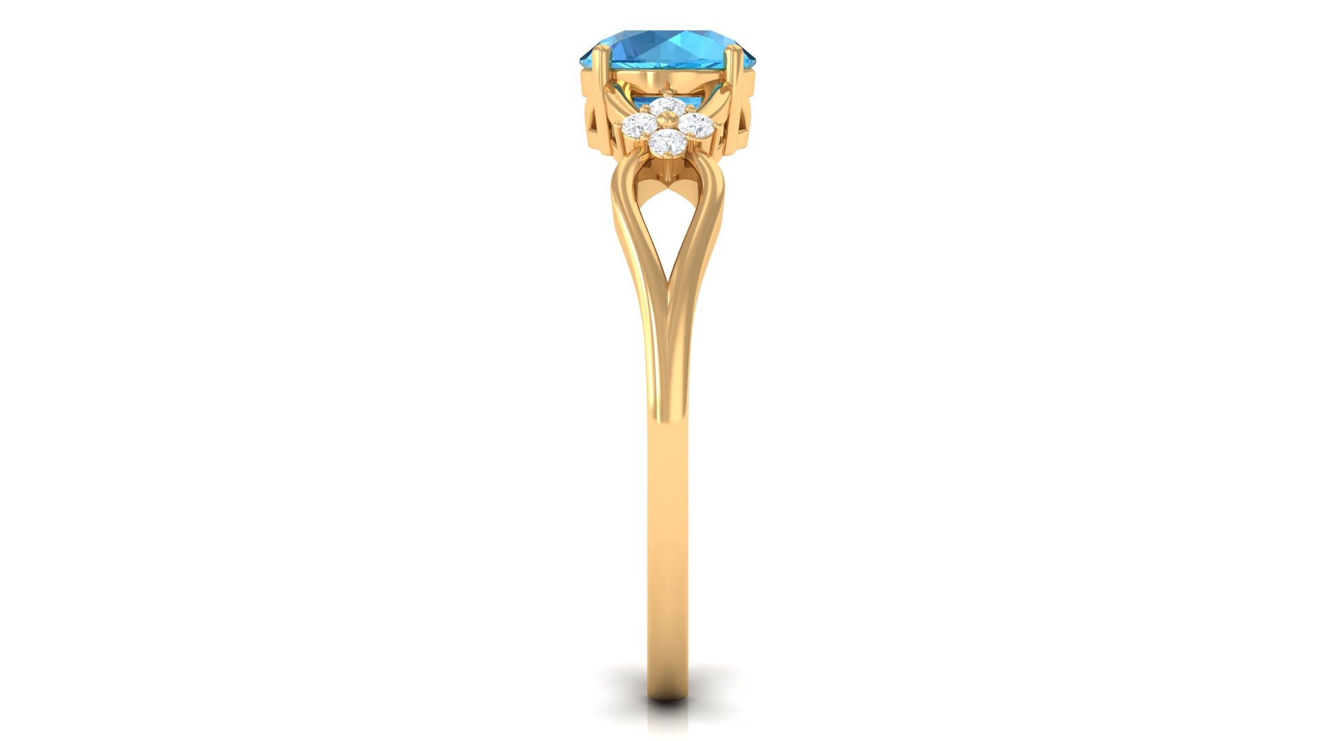 Pure Swiss Blue Topaz and Diamond Floral Solitaire Crossover Ring Swiss Blue Topaz - ( AAA ) - Quality - Rosec Jewels