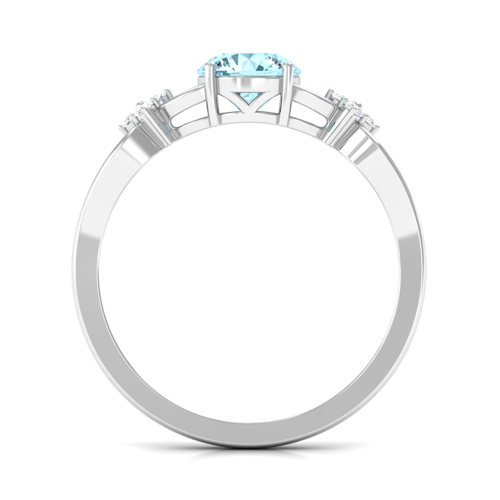 1 CT Pure Aquamarine Floral and Diamond Solitaire Crossover Ring Aquamarine - ( AAA ) - Quality - Rosec Jewels