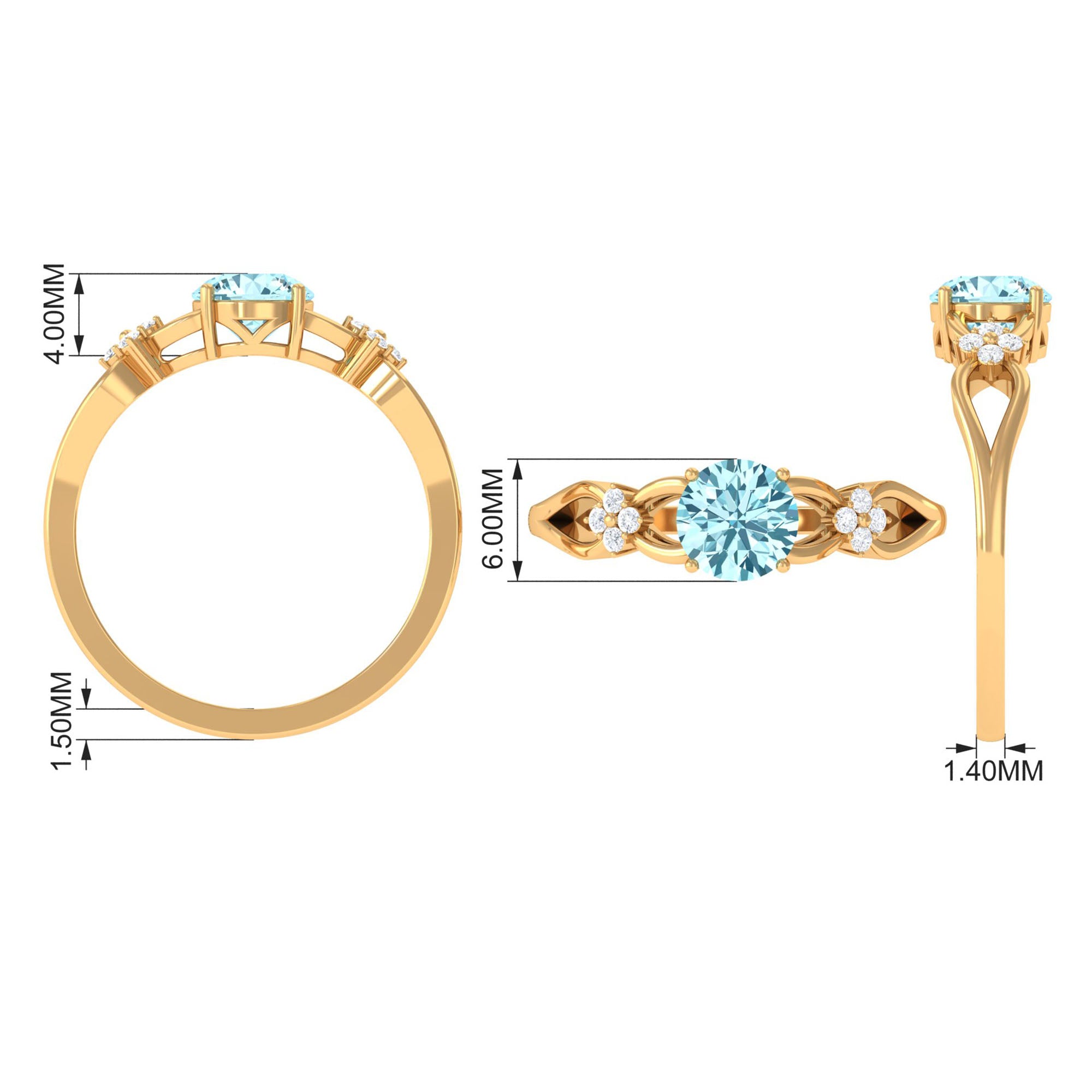 1 CT Pure Aquamarine Floral and Diamond Solitaire Crossover Ring Aquamarine - ( AAA ) - Quality - Rosec Jewels