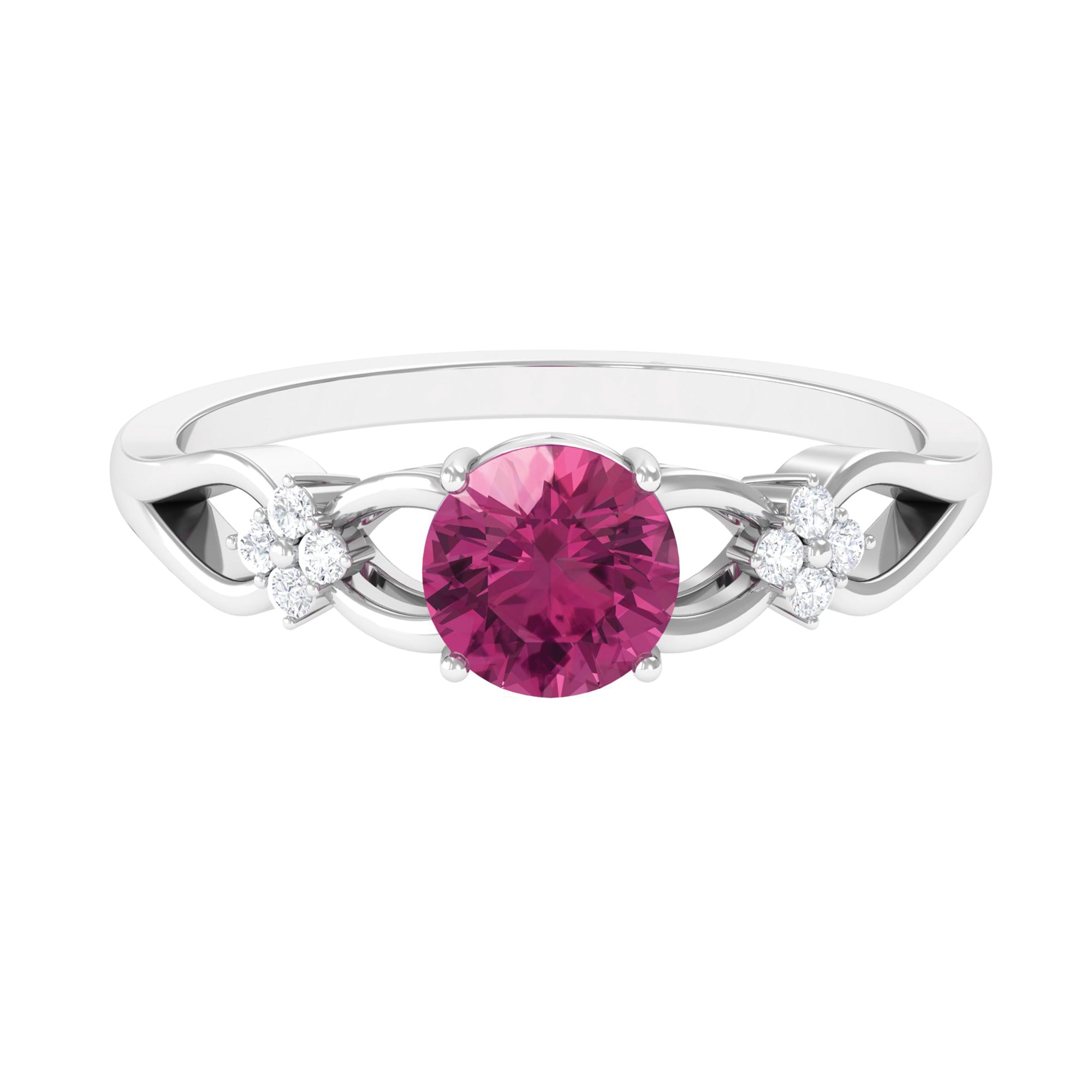 Pink Tourmaline Solitaire Floral Ring with Diamond Pink Tourmaline - ( AAA ) - Quality - Rosec Jewels