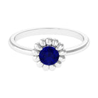 1 CT Round Cut Solitaire Blue Sapphire Gold Flower Ring Blue Sapphire - ( AAA ) - Quality - Rosec Jewels