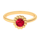 5 MM Round Lab Created Ruby Solitaire Gold Flower Ring Lab Created Ruby - ( AAAA ) - Quality - Rosec Jewels