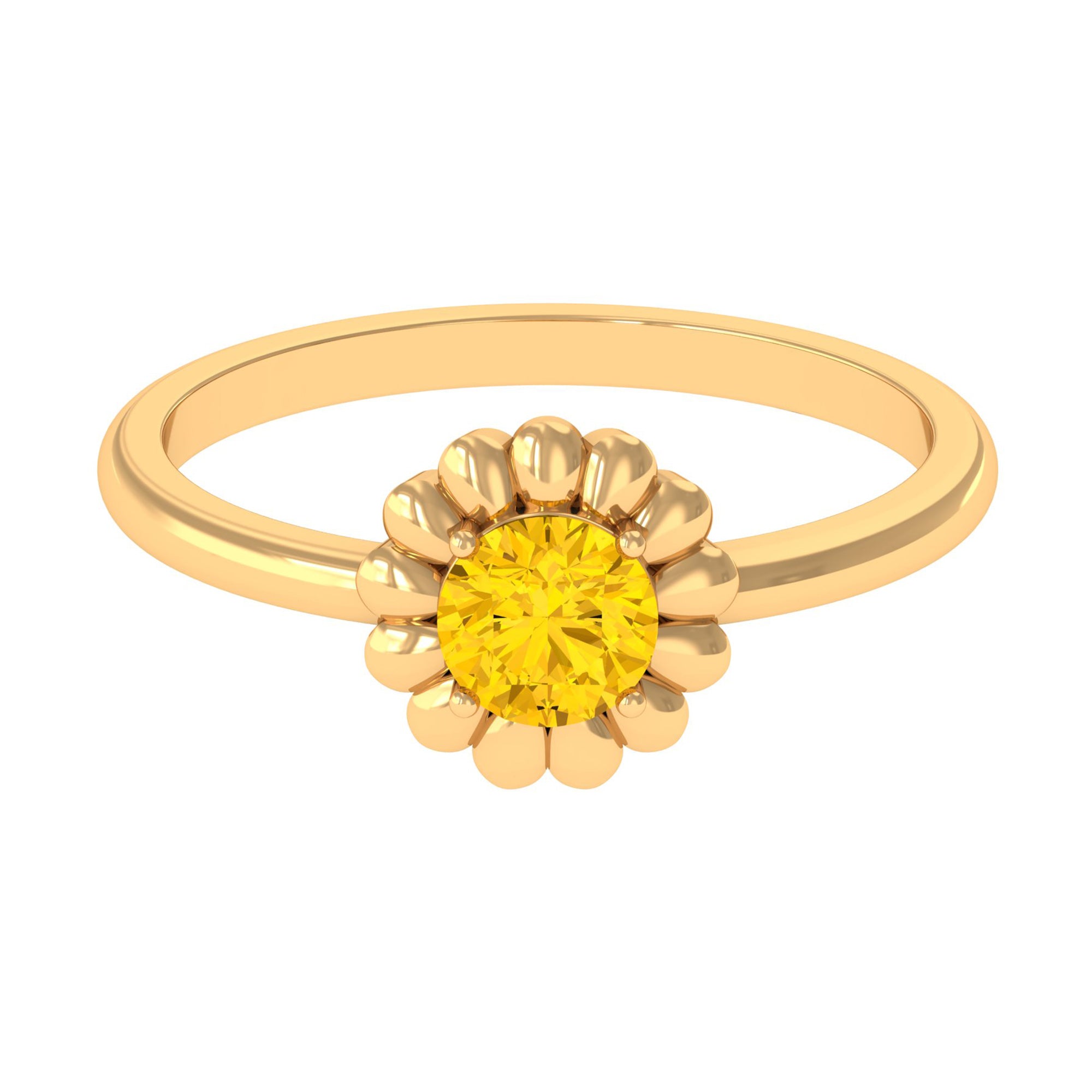 1/2 CT Round Cut Solitaire Yellow Sapphire Gold Flower Engagement Ring Yellow Sapphire - ( AAA ) - Quality - Rosec Jewels