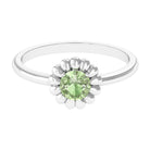 Real Green Sapphire Solitaire Flower Promise Ring Green Sapphire - ( AAA ) - Quality - Rosec Jewels