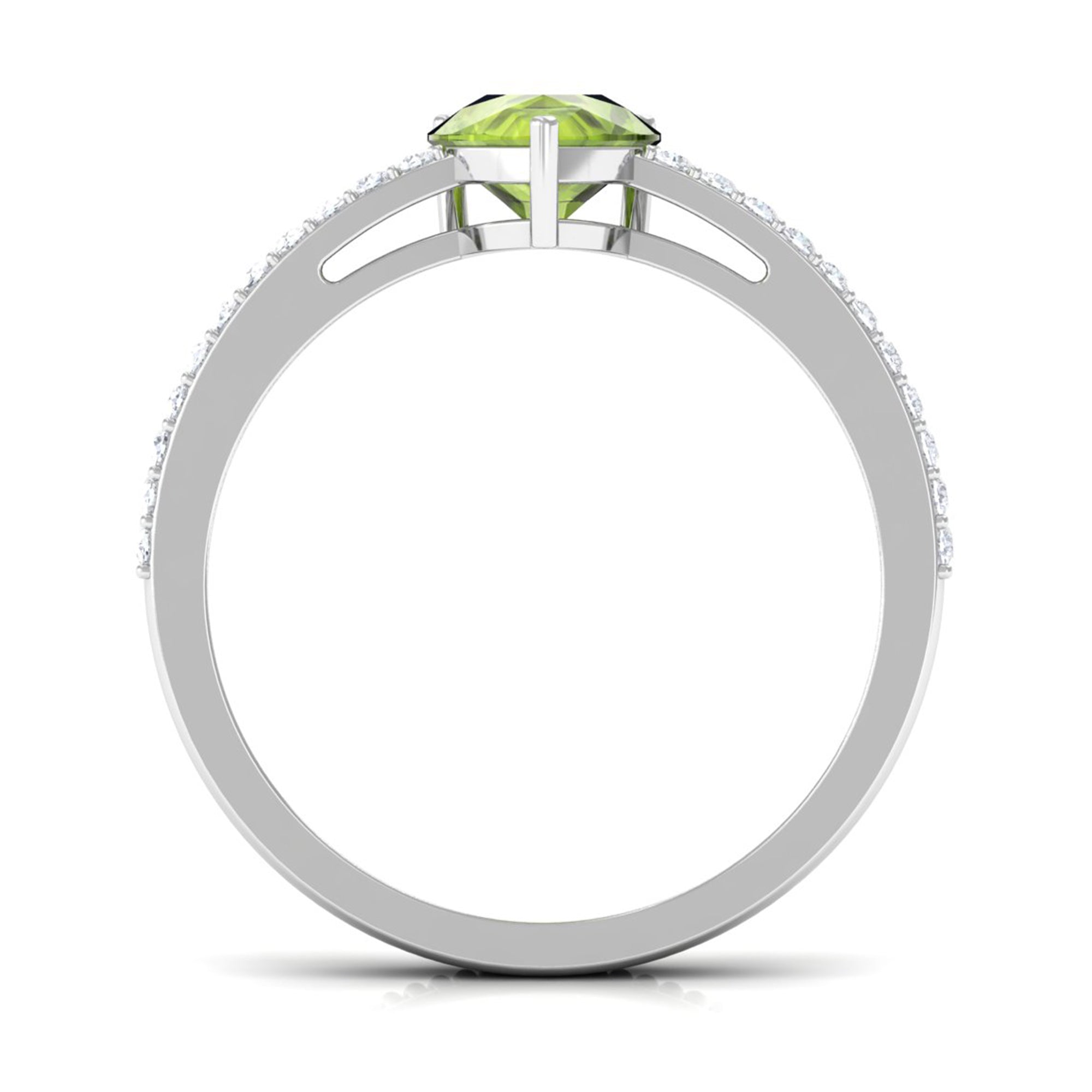 Solitaire Peridot and Diamond Ring with Twisted Rope Peridot - ( AAA ) - Quality - Rosec Jewels