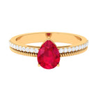 Pear Shape Lab Grown Ruby and Diamond Solitaire Ring with Twisted Rope Lab Created Ruby - ( AAAA ) - Quality - Rosec Jewels