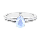 Pear Shaped Moonstone and Diamond Solitaire Ring with Twisted Rope Moonstone - ( AAA ) - Quality - Rosec Jewels