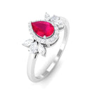 Designer Ruby and Diamond Halo Teardrop Engagement Ring Ruby - ( AAA ) - Quality - Rosec Jewels