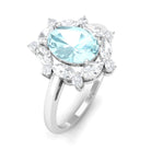 Oval Sky Blue Topaz Designer Halo Engagement Ring with Moissanite Sky Blue Topaz - ( AAA ) - Quality - Rosec Jewels