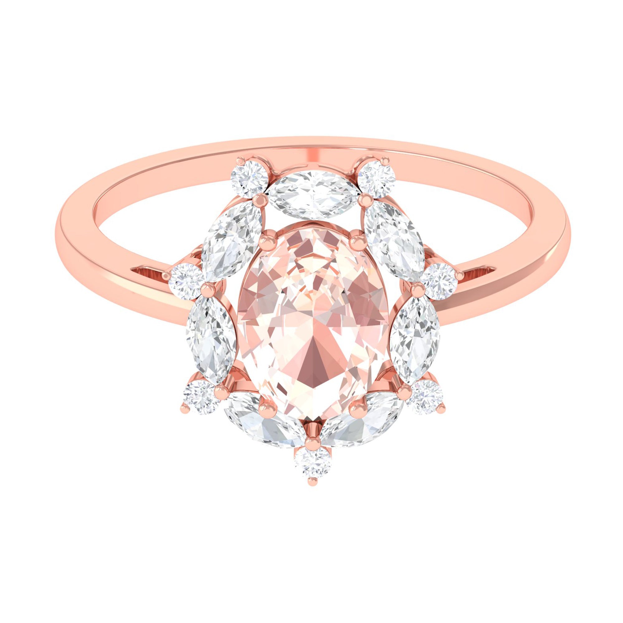 Morganite Designer Halo Engagement Ring with Moissanite Morganite - ( AAA ) - Quality - Rosec Jewels