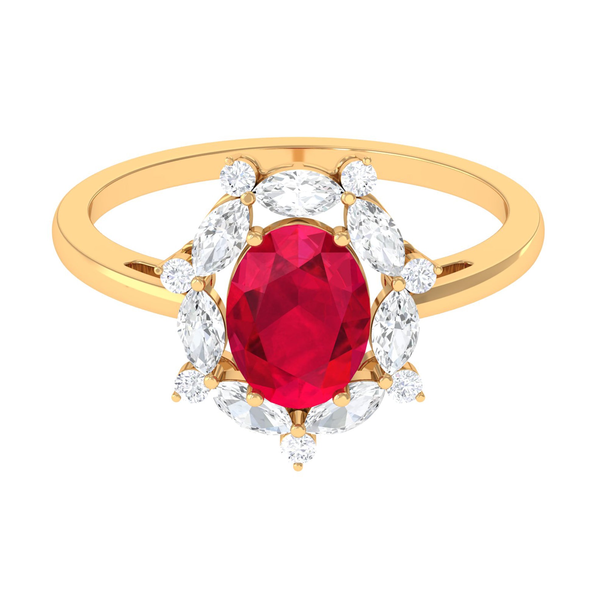 Lab Grown Ruby Designer Halo Engagement Ring with Moissanite Lab Created Ruby - ( AAAA ) - Quality - Rosec Jewels