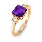 Asscher Cut Amethyst Solitaire Engagement Ring with Diamond Amethyst - ( AAA ) - Quality - Rosec Jewels