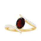 Solitaire Garnet Bypass Engagement Ring with Diamond Garnet - ( AAA ) - Quality - Rosec Jewels