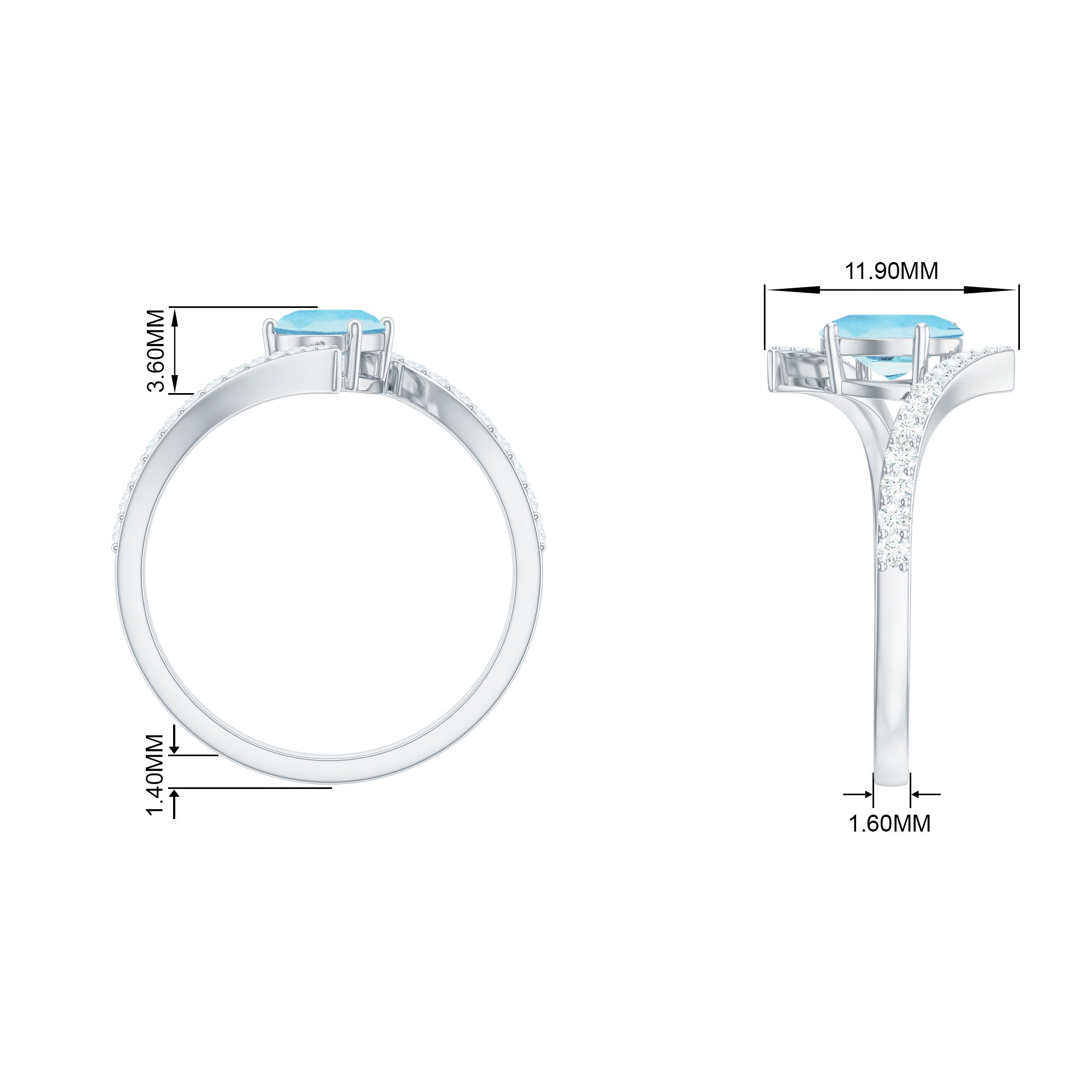 1.50 CT Solitaire Aquamarine Bypass Engagement Ring with Diamond Aquamarine - ( AAA ) - Quality - Rosec Jewels