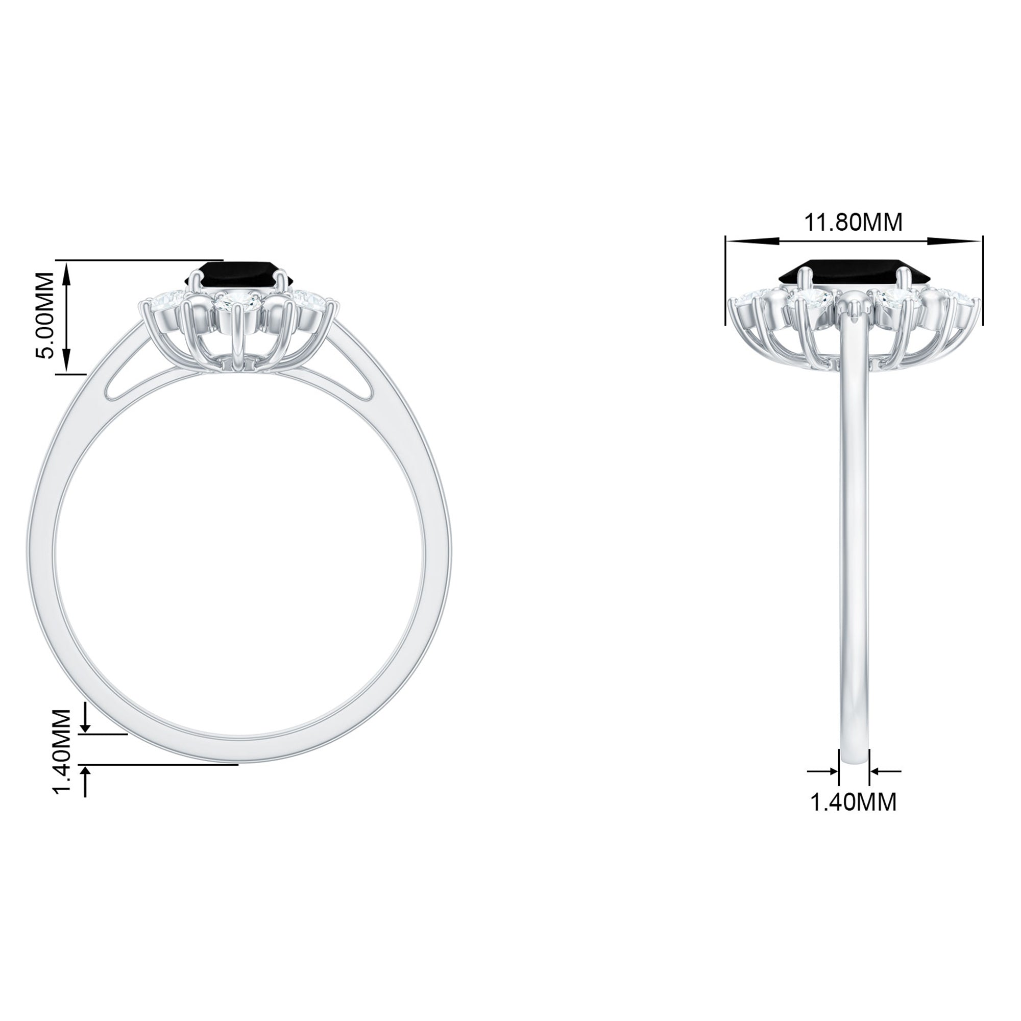 Oval Created Black Diamond Floral Halo Engagement Ring with Diamond Lab Created Black Diamond - ( AAAA ) - Quality - Rosec Jewels
