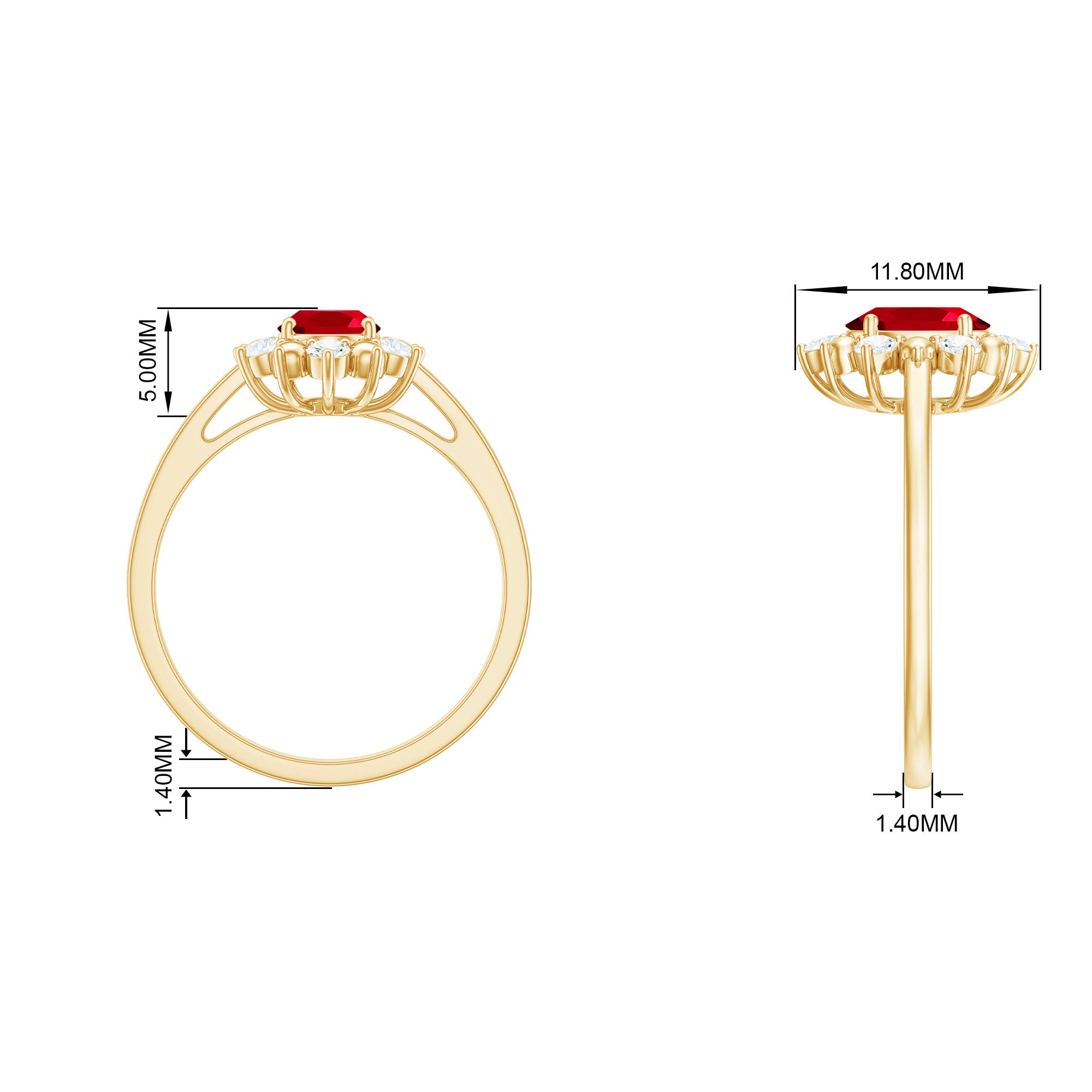 Oval Lab-Created Ruby Floral Halo Ring with Diamond Lab Created Ruby - ( AAAA ) - Quality - Rosec Jewels