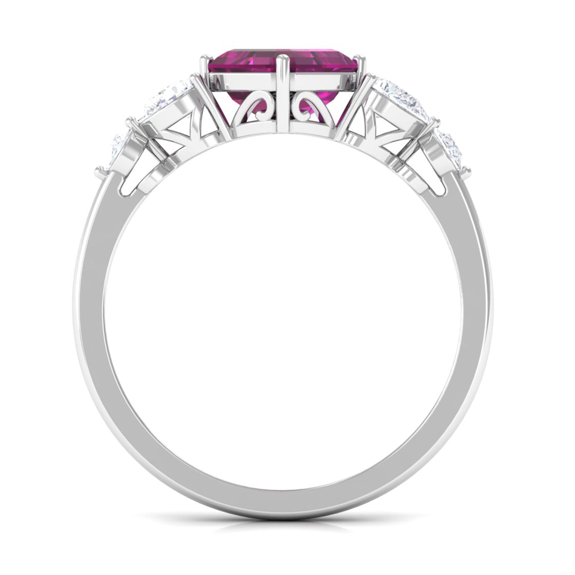 Simple Asscher Cut Rhodolite Solitaire Engagement Ring with Moissanite Rhodolite - ( AAA ) - Quality - Rosec Jewels