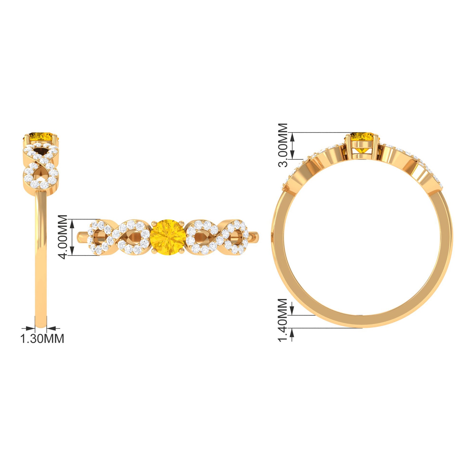 Solitaire Yellow Sapphire and Diamond Infinity Solitaire Ring Yellow Sapphire - ( AAA ) - Quality - Rosec Jewels