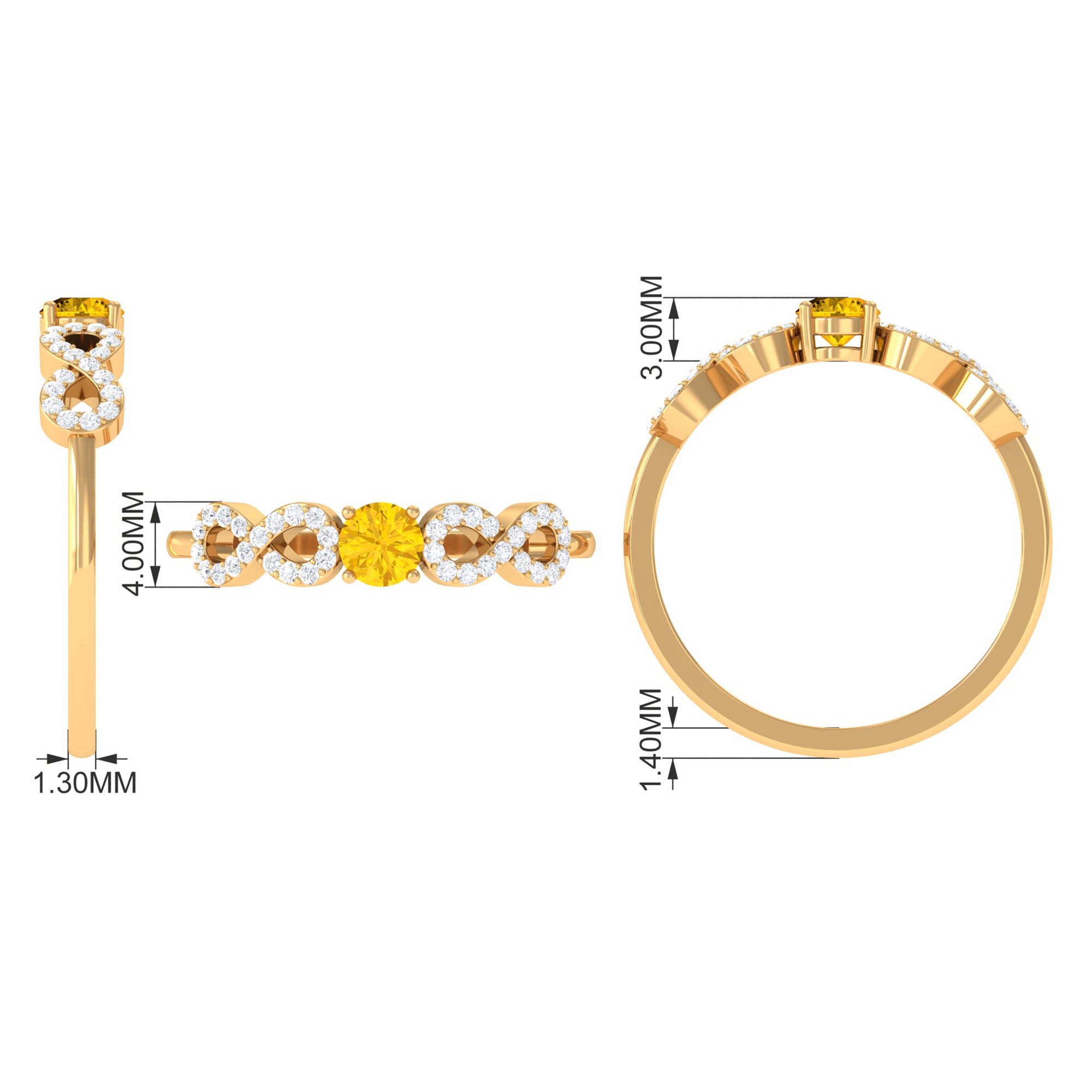 Solitaire Yellow Sapphire and Diamond Infinity Solitaire Ring Yellow Sapphire - ( AAA ) - Quality - Rosec Jewels