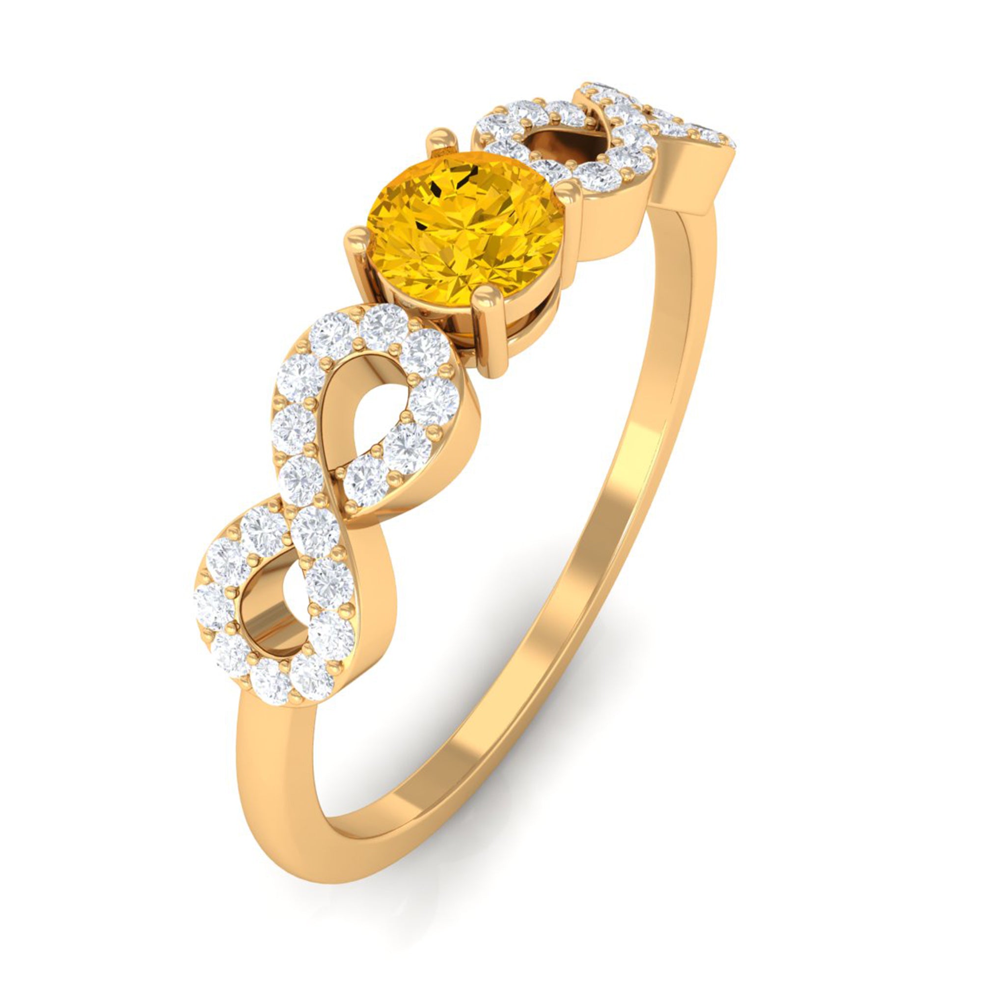 Solitaire Yellow Sapphire and Diamond Infinity Solitaire Ring Yellow Sapphire - ( AAA ) - Quality - Rosec Jewels