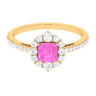 Asscher Cut Created Pink Sapphire Halo Engagement Ring with Diamond Lab Created Pink Sapphire - ( AAAA ) - Quality - Rosec Jewels