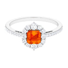 Asscher Cut Created Orange Sapphire and Diamond Frame Engagement Ring Lab Created Orange Sapphire - ( AAAA ) - Quality - Rosec Jewels