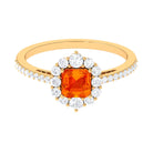 Asscher Cut Created Orange Sapphire and Diamond Frame Engagement Ring Lab Created Orange Sapphire - ( AAAA ) - Quality - Rosec Jewels