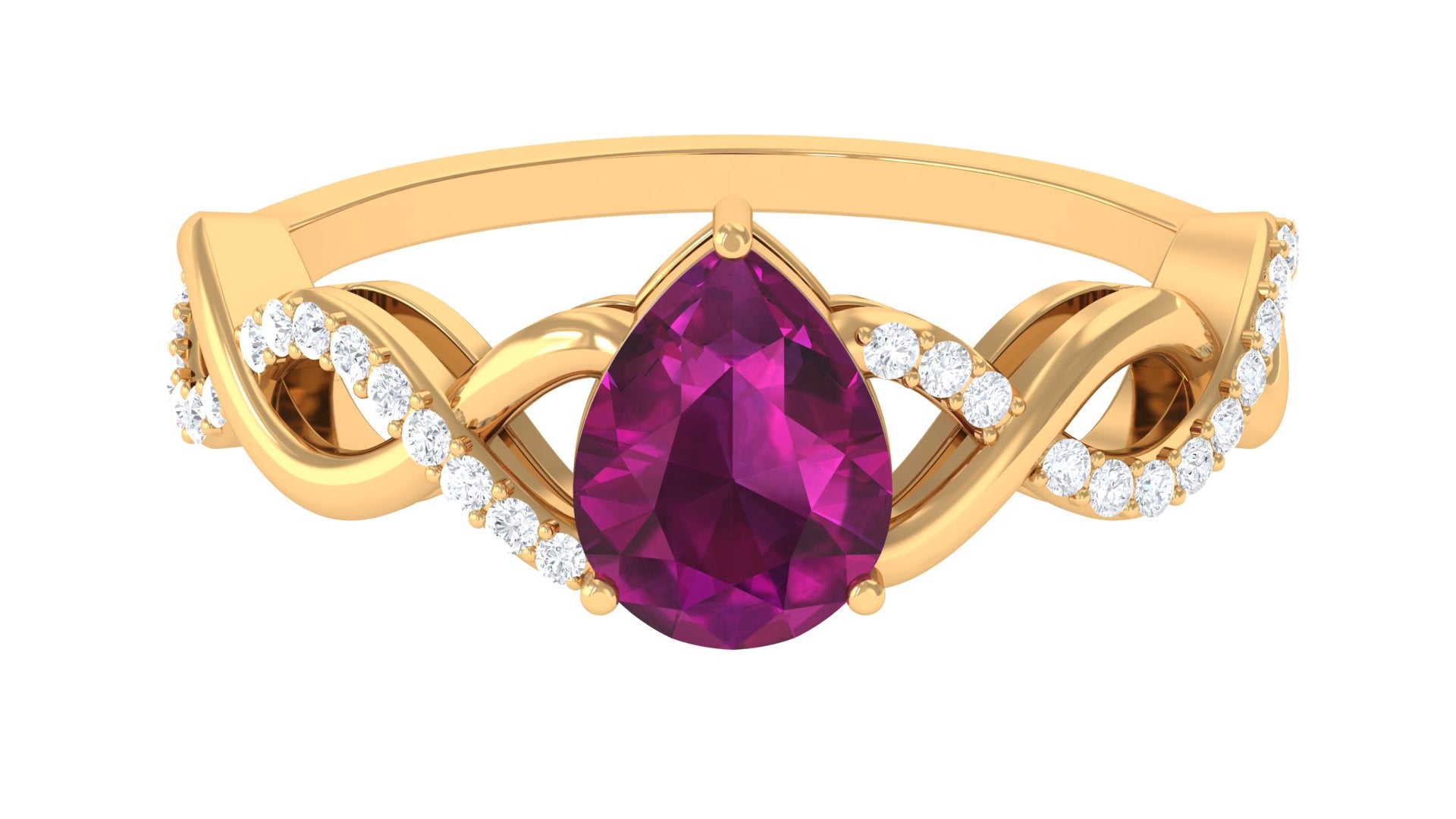 Infinity Shank Pear Cut Rhodolite and Diamond Solitaire Engagement Ring Rhodolite - ( AAA ) - Quality - Rosec Jewels