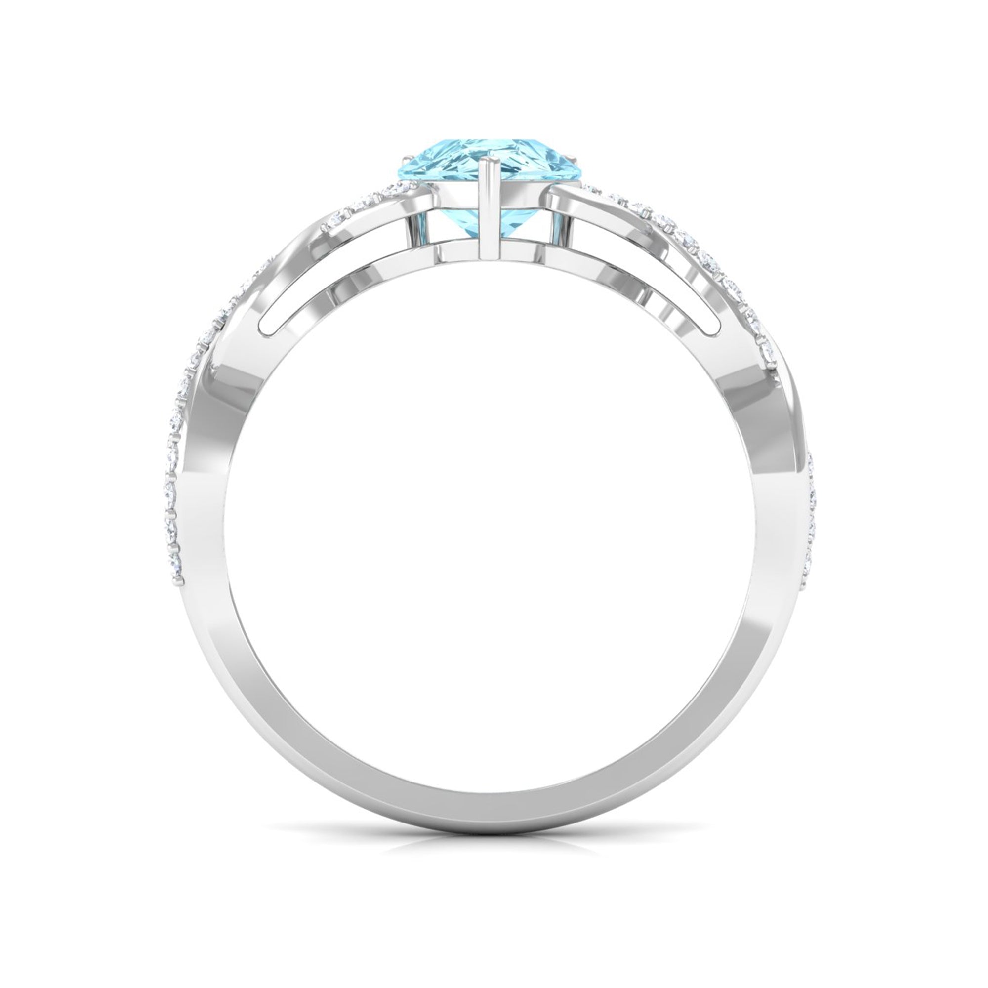 Pear Shape Aquamarine Solitaire Infinity Ring with Diamond Aquamarine - ( AAA ) - Quality - Rosec Jewels