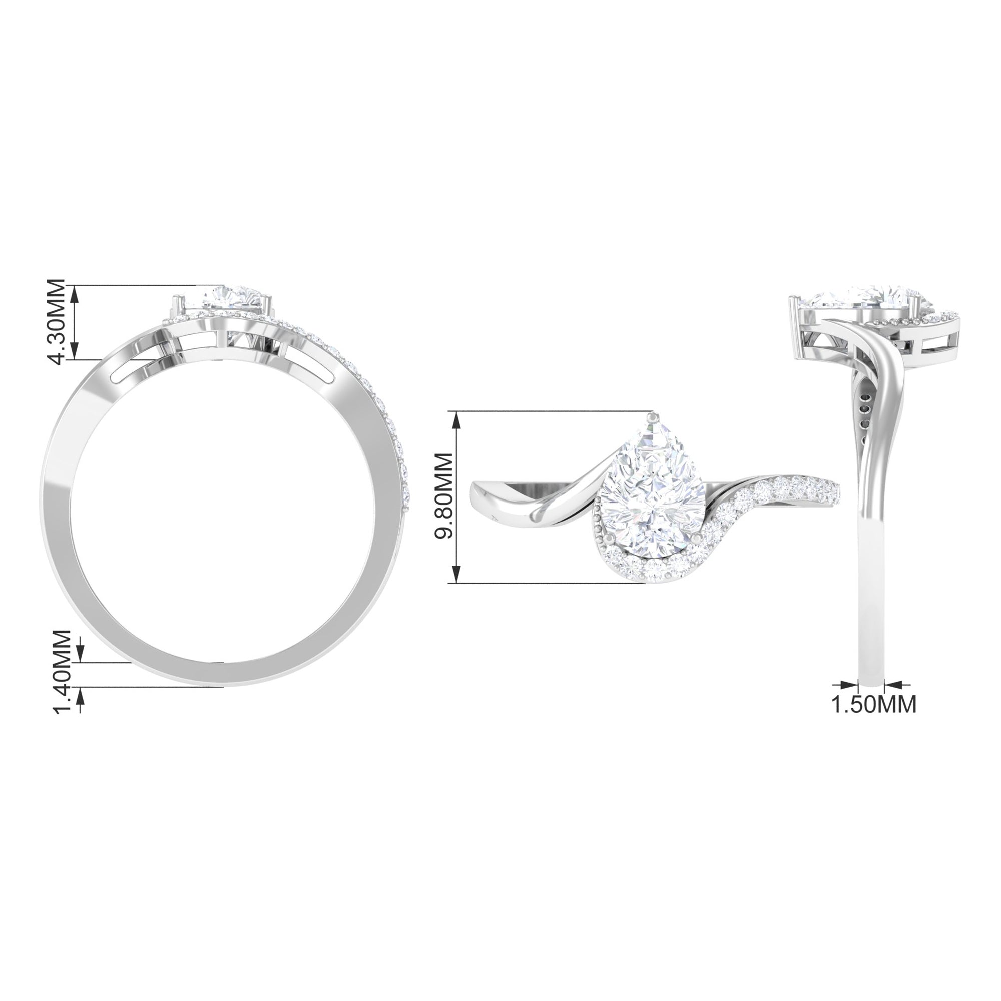 Certified Moissanite Bypass Engagement Ring Moissanite - ( D-VS1 ) - Color and Clarity - Rosec Jewels