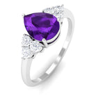 Pear Shape Amethyst Solitaire Ring with Diamond Trio Amethyst - ( AAA ) - Quality - Rosec Jewels