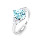 Classic Pear Shape Aquamarine Solitaire Ring with Diamond Trio Aquamarine - ( AAA ) - Quality - Rosec Jewels