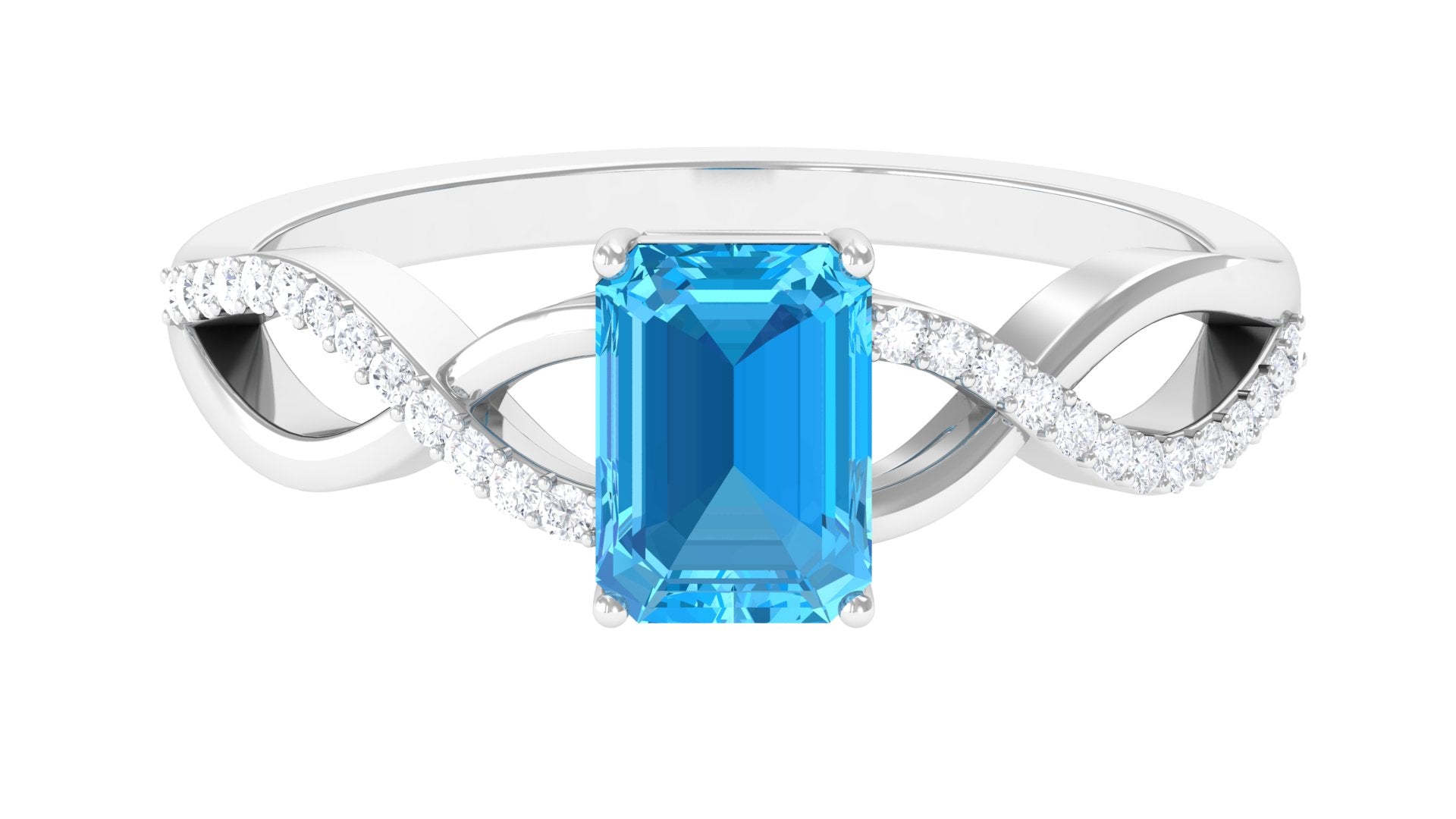 Emerald Cut Swiss Blue Topaz and Diamond Crossover Engagement Ring Swiss Blue Topaz - ( AAA ) - Quality - Rosec Jewels