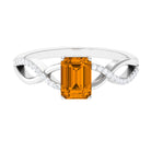 Emerald Cut Citrine and Diamond Crossover Engagement Ring Citrine - ( AAA ) - Quality - Rosec Jewels