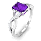 Emerald Cut Amethyst and Diamond Infinity Engagement Ring Amethyst - ( AAA ) - Quality - Rosec Jewels