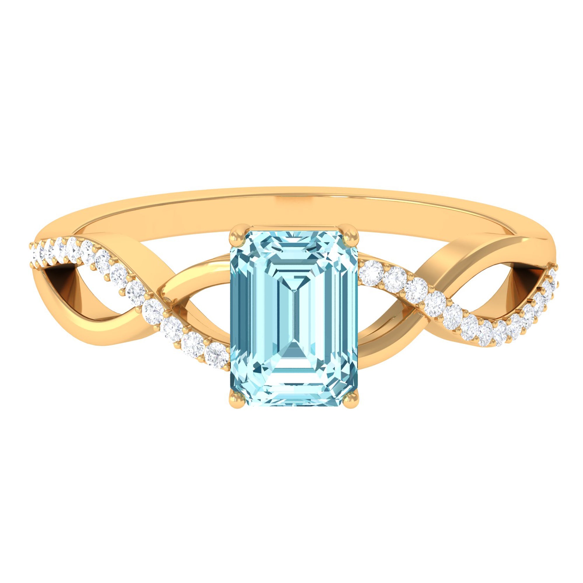 Octagon Aquamarine and Diamond Crossover Engagement Ring Aquamarine - ( AAA ) - Quality - Rosec Jewels