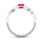 Emerald Cut Created Ruby and Diamond Crossover Engagement Ring Lab Created Ruby - ( AAAA ) - Quality - Rosec Jewels