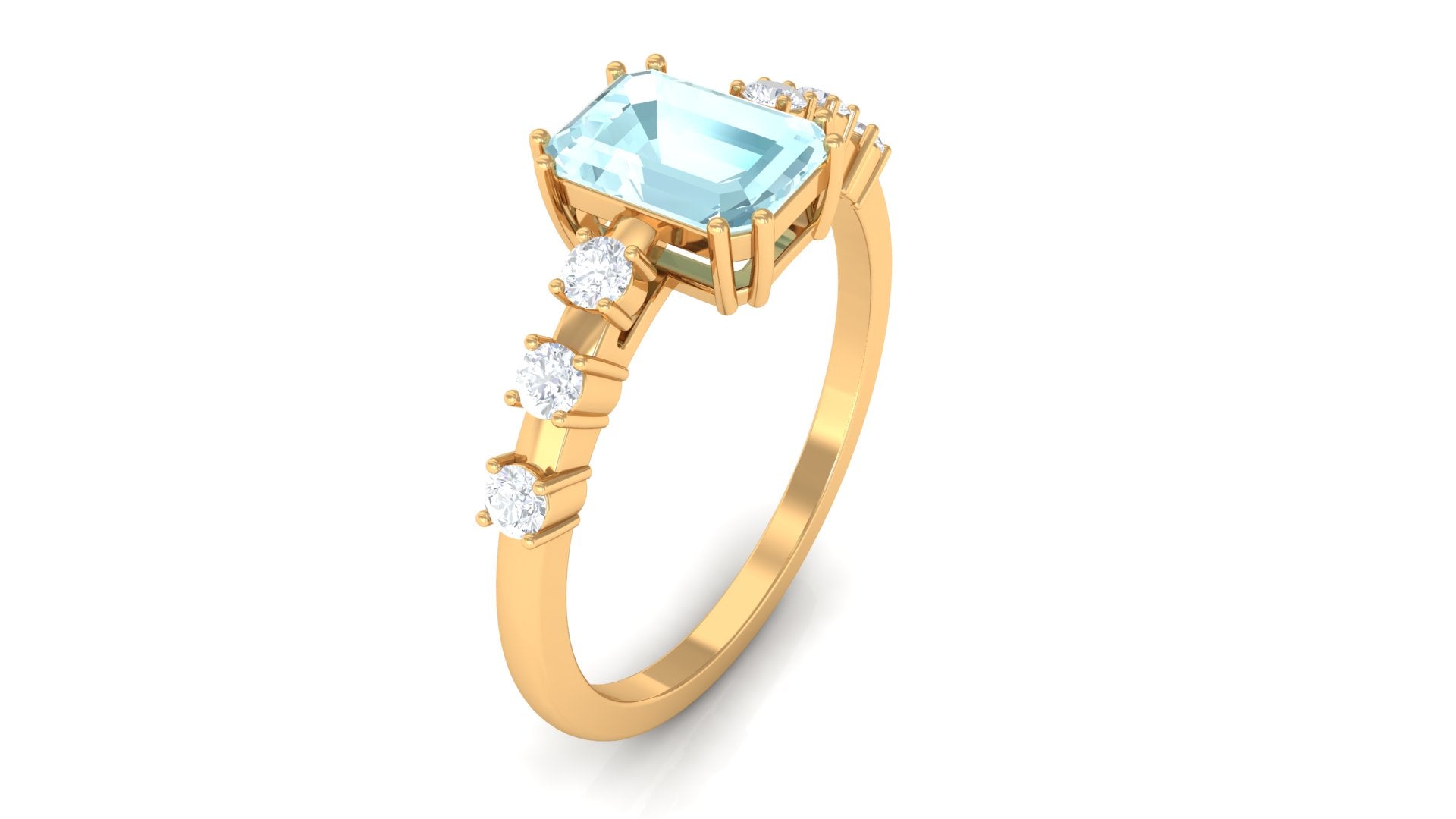 Emerald Cut Shape Sky Blue Topaz and Diamond Solitaire Engagement Ring Sky Blue Topaz - ( AAA ) - Quality - Rosec Jewels