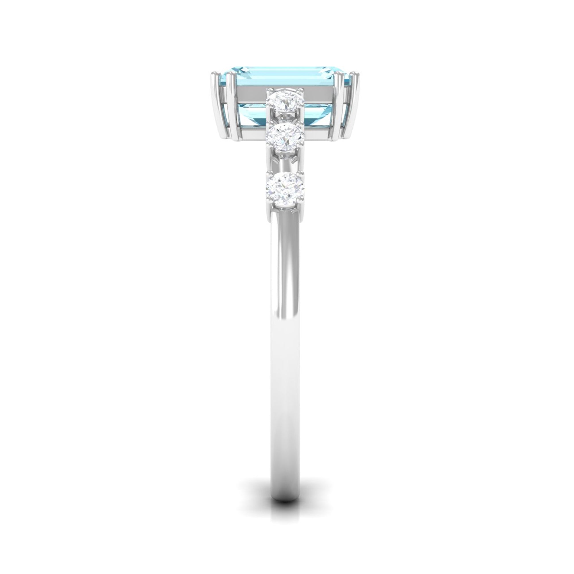 Emerald Cut Aquamarine Solitaire Engagement Ring with Diamond Aquamarine - ( AAA ) - Quality - Rosec Jewels