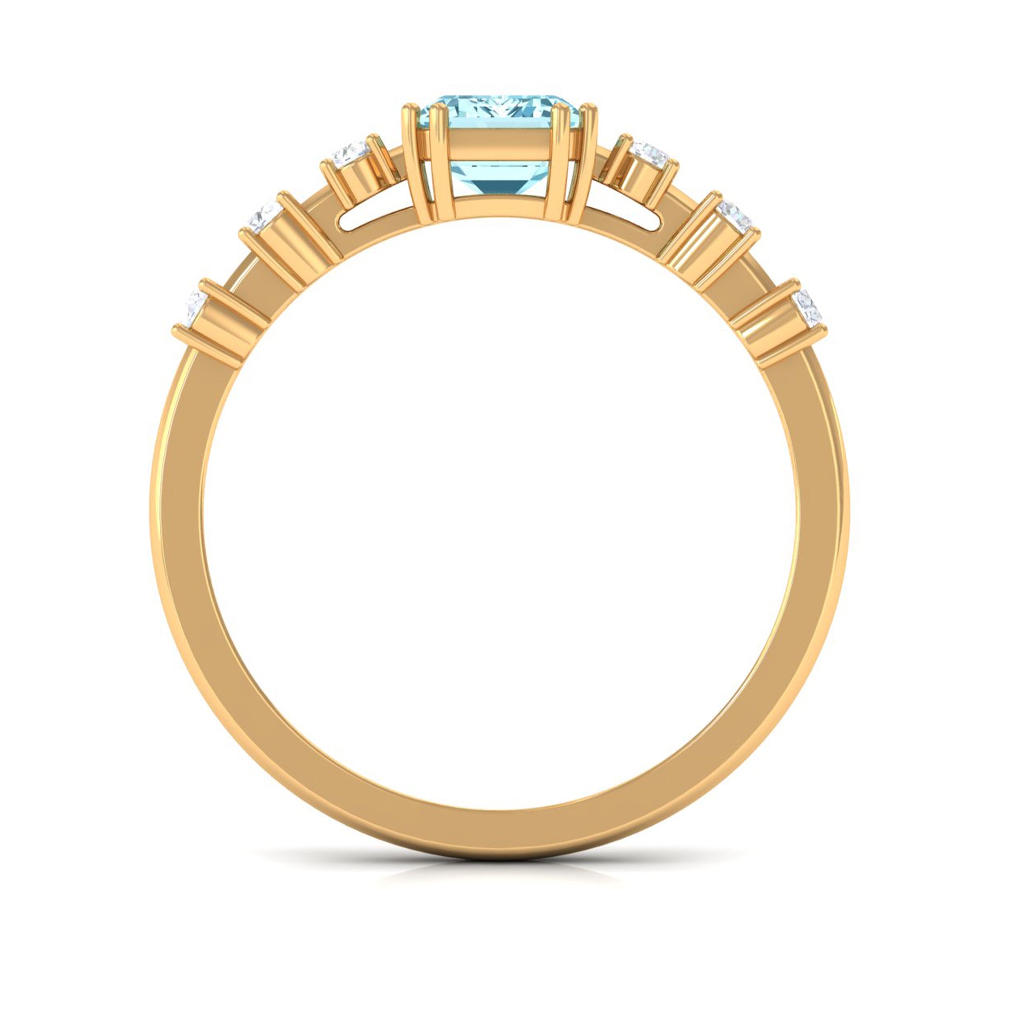 Emerald Cut Aquamarine Solitaire Engagement Ring with Diamond Aquamarine - ( AAA ) - Quality - Rosec Jewels