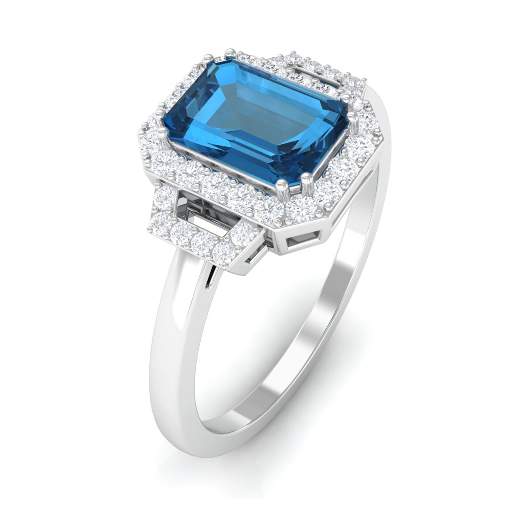 Octagon Cut London Blue Topaz and Diamond Statement Engagement Ring London Blue Topaz - ( AAA ) - Quality - Rosec Jewels